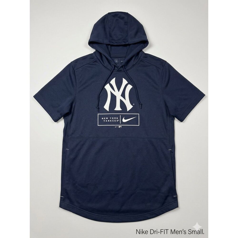 Nike Dri-fit MLB New York Yankees Short Sleeve Hoodie Men's Small Navy Blue